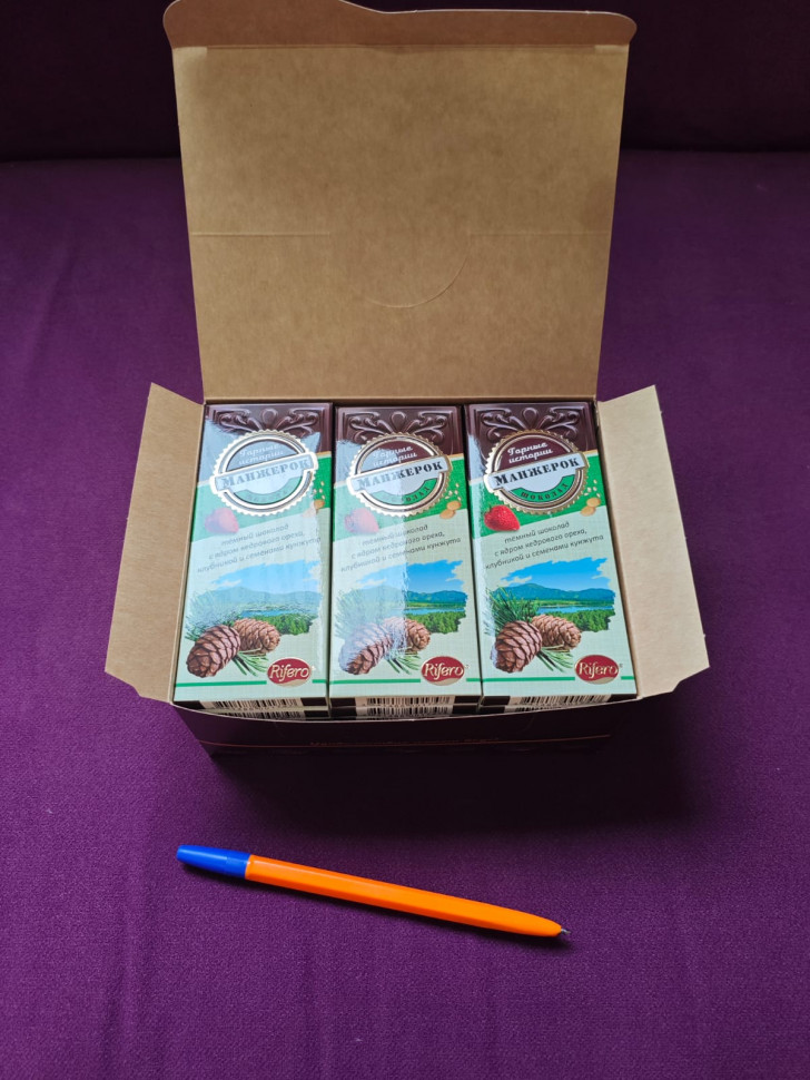  Риф и Ко Шоколадная плитка «Манжерок»(кедровые орехи, клубника, кунжут)  (блок 18шт по 55г)    в Бузулуке