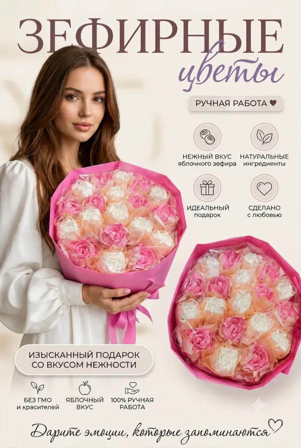 №1 Букет Зефирный Размер XL бело-розовый,350г в Бузулуке