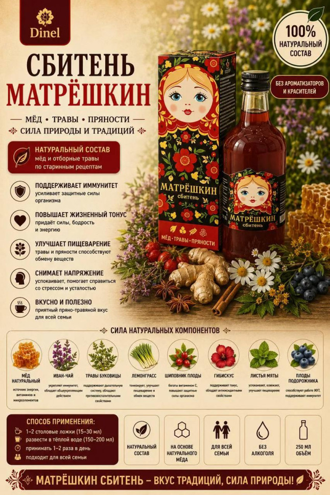  Сбитень Матрёшкин, 250мл  в Бузулуке